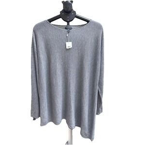NEW Eileen Fisher Top Womens XL Gray Long Sleeve Asymmetrical Knit Blouse